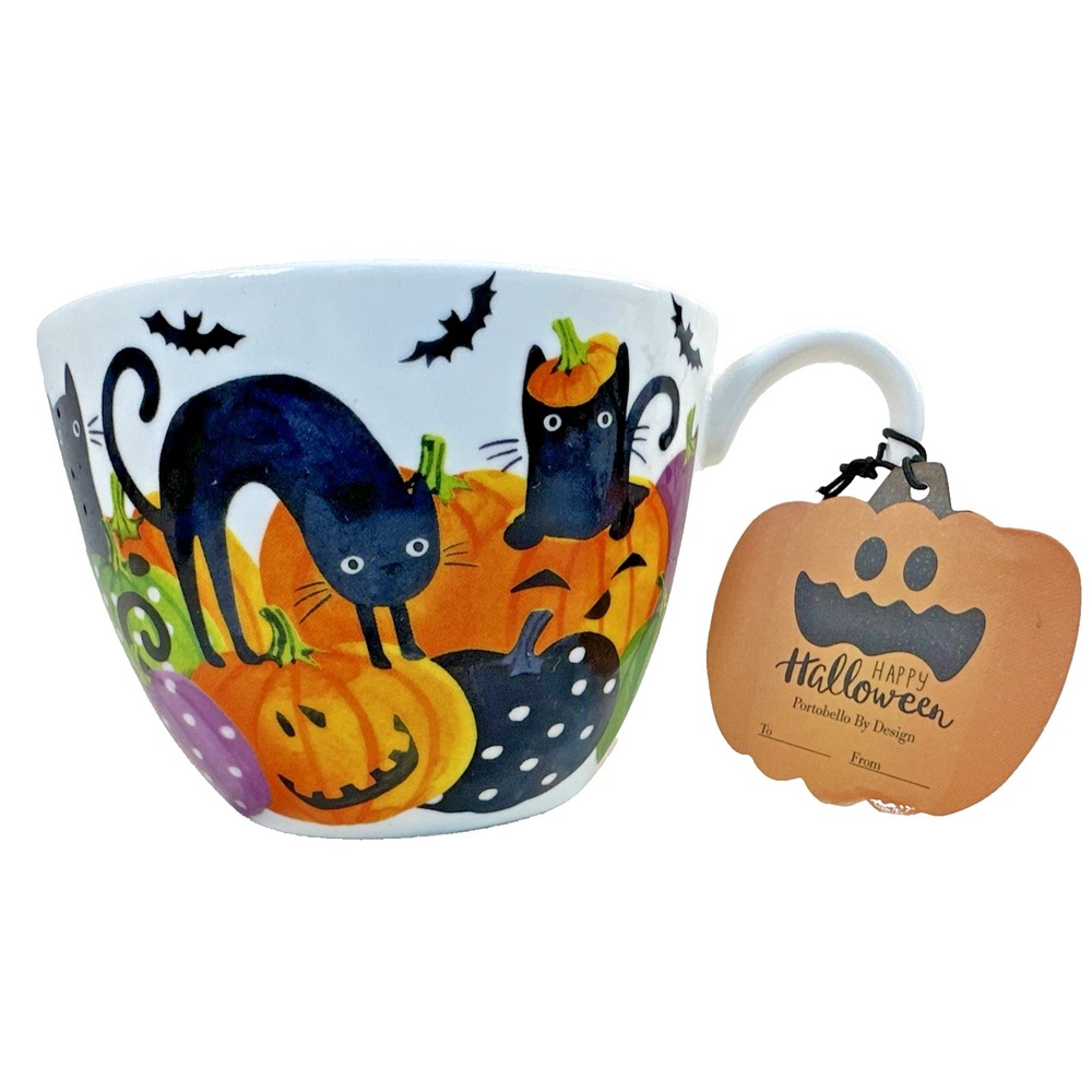 Whimsical Portobello Design Bone China Halloween Cats Big Mug/Soup Bowl NWT